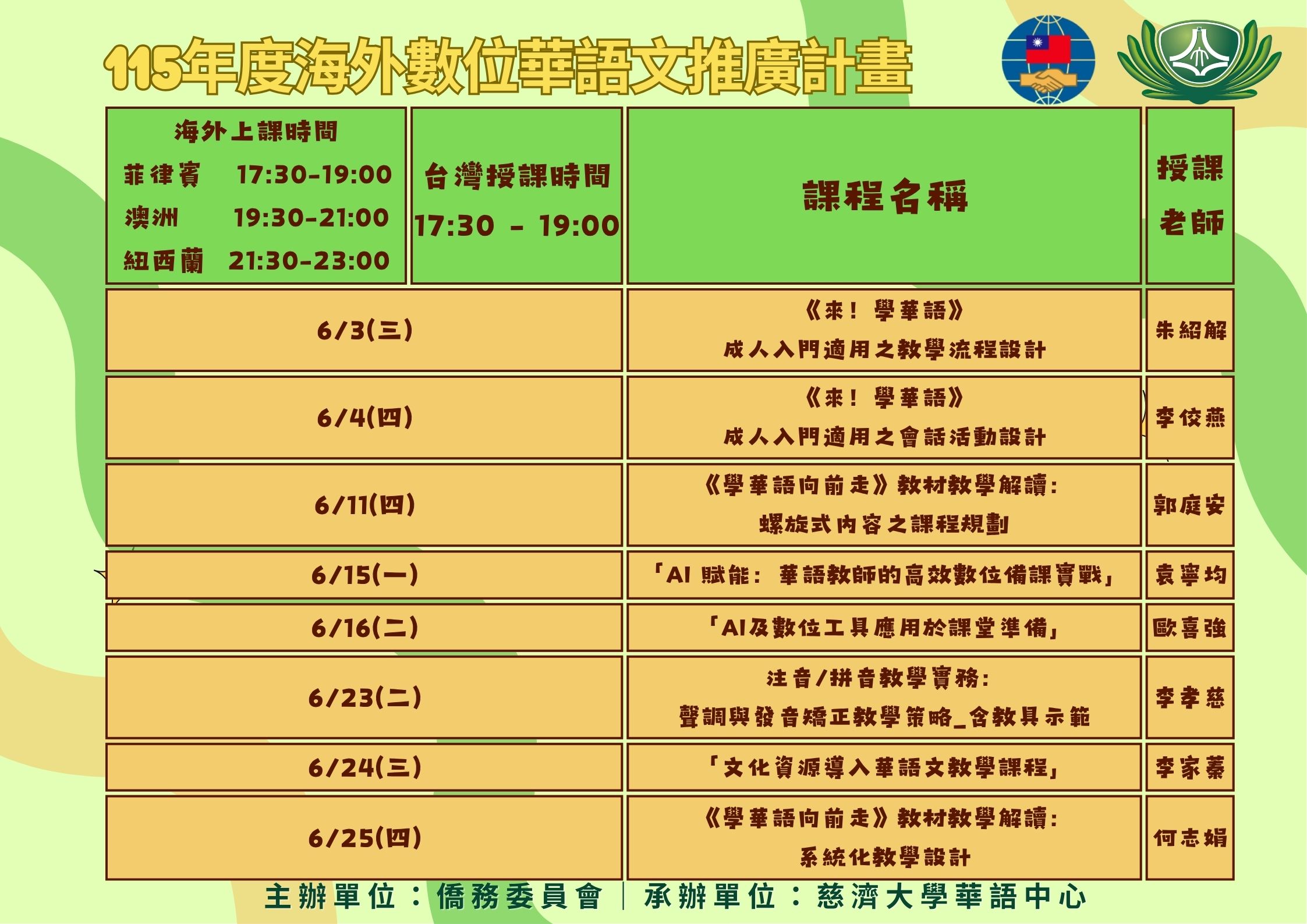 菲洋組初階班課程表