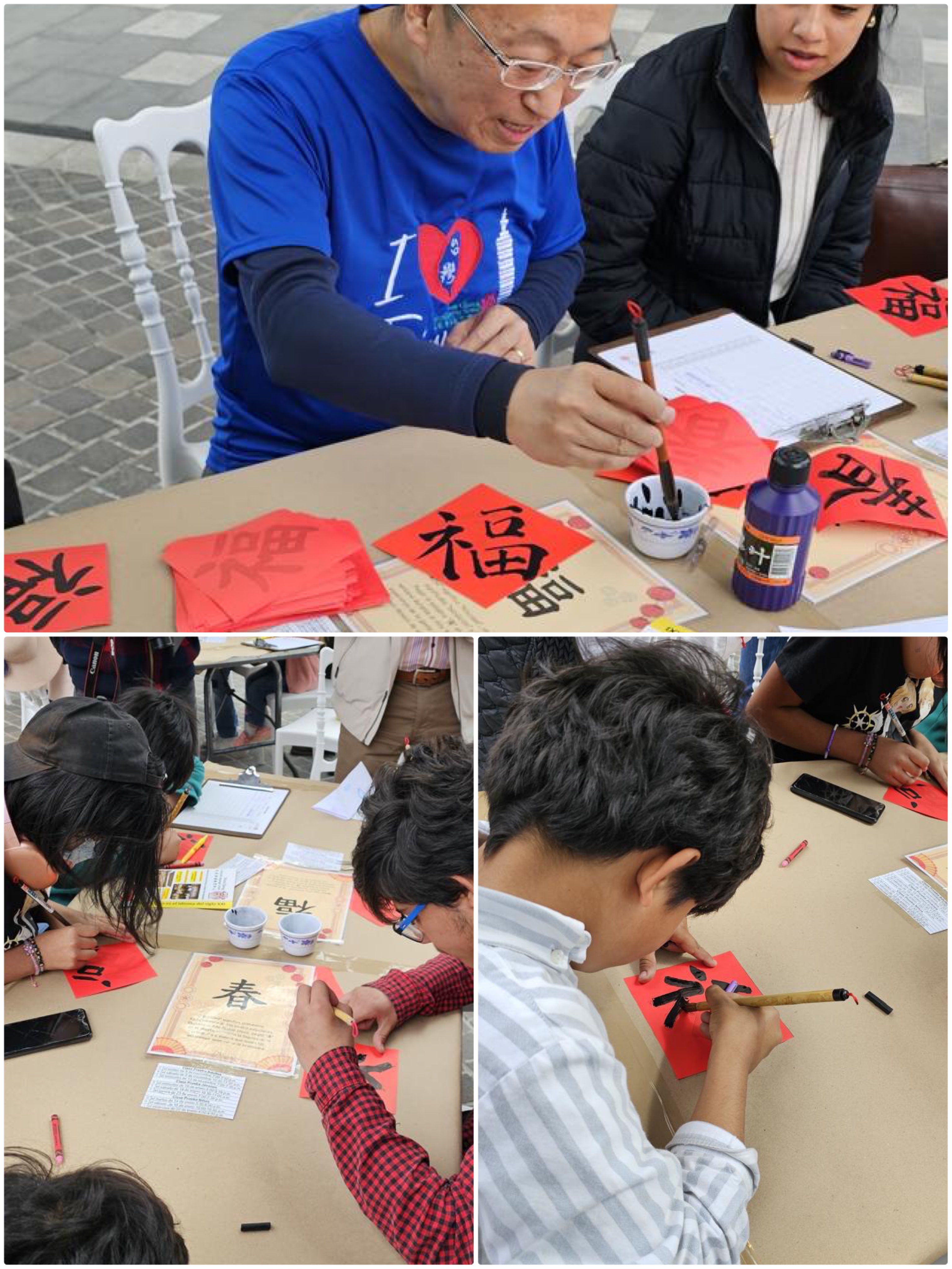 書法體驗 - 提供春聯讓客人書寫並帶回家，有老師在旁專業指導