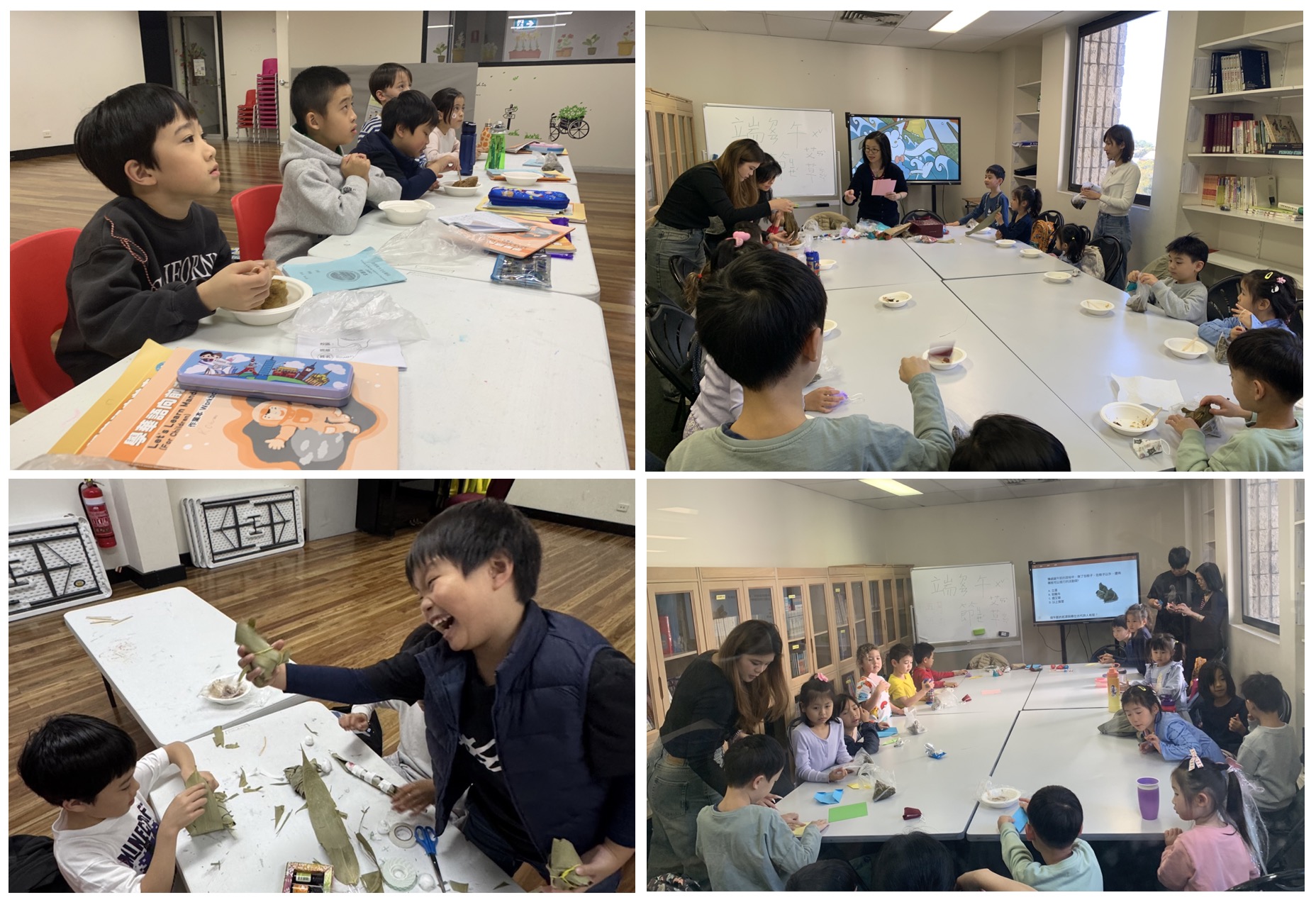 學生摺粽子與品嚐粽子