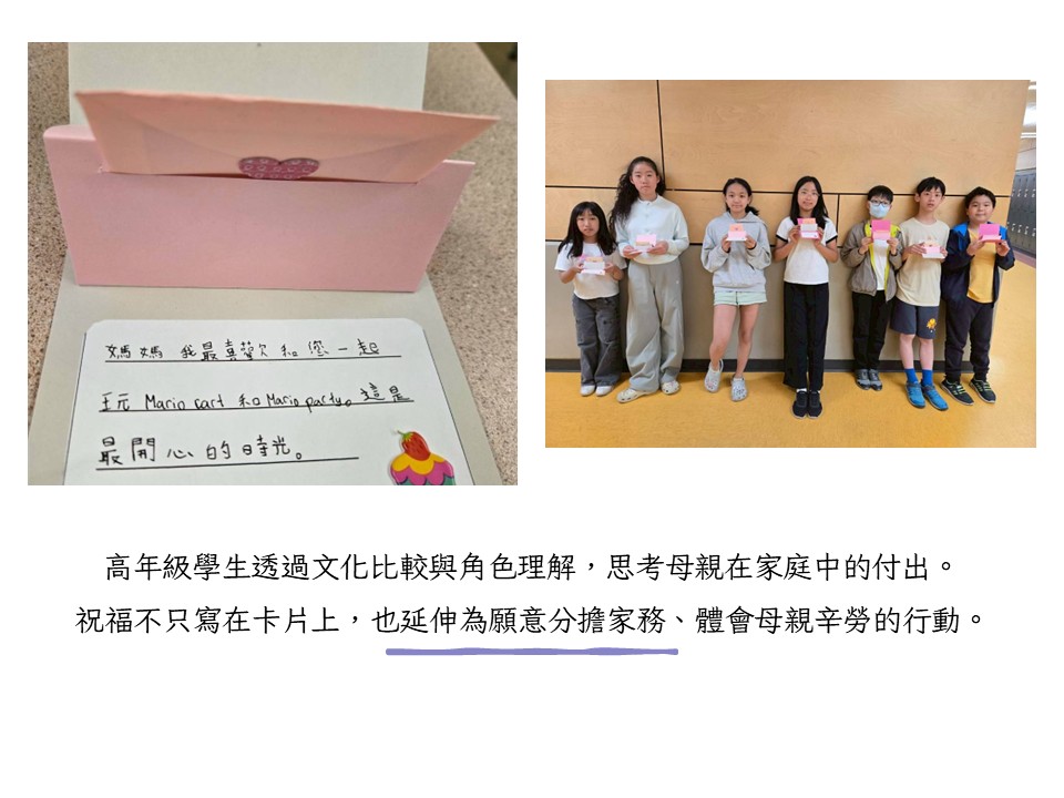 祝福不只寫在卡片上，也延伸為願意分擔家務、體會母親辛勞的行動。