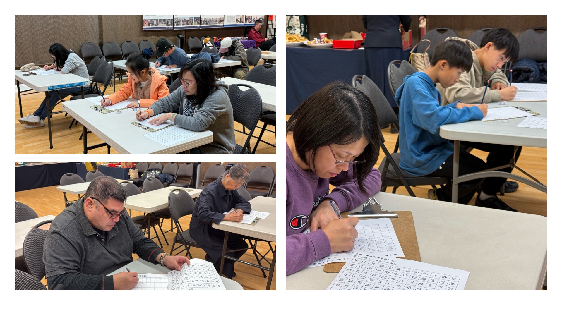 比賽現場氣氛靜謐而專注，參賽者們沉浸於書寫的世界，體驗筆尖流動的節奏與文字的力量 