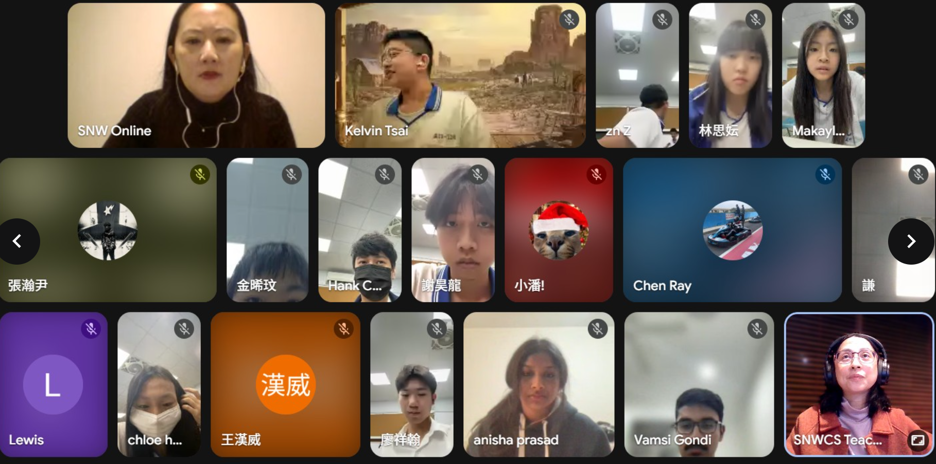澳洲西北中文學校與台灣光仁中學學生透過 Google Meet 線上交流，彼此分享網路詐騙經驗，氣氛熱絡。